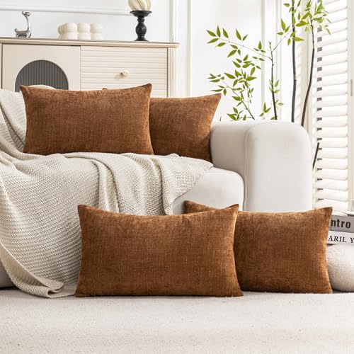 Set of 4 Soft Textured Decorative Throw Pillow Covers 12x20 Inch Cozy Farmhouse by Cozoomy