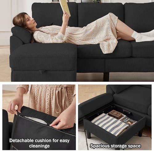 79.72" Black Corduroy Sofa Set - Image 7