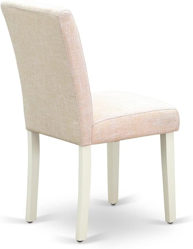 East West Furniture LGAB9-LWH-02 9 Piece Dining Table Set Includes a Rectangle Dining Room Table with Butterfly Leaf and 8 Light Beige Linen Fabric Parsons Chairs, 42x84 Inch, Linen White