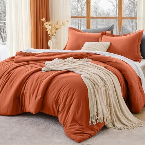 MUXHOMO Queen Comforter Set, 3-Piece All-Season Bedding, Burnt Orange by MUXHOMO