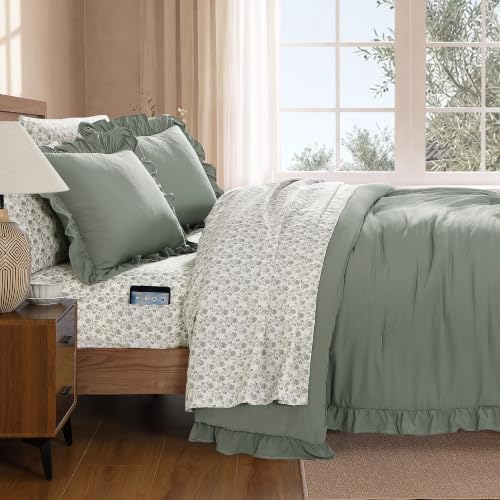 BLOOMHAVEN King Size Comforter Set-7 Pieces Ruffle Bedding Floral Sheet - Image 4