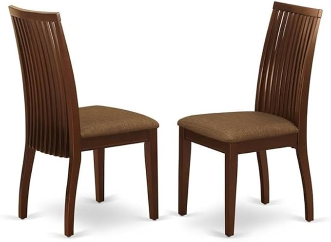 East West Furniture DLIP3-MAH-C 3 Piece Modern Dining Table Set Contains a Round Wooden Table with Dropleaf and 2 Linen Fabric Upholstered Dining Chairs, 42x42 Inch, Mahogany
