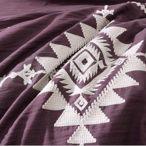 MaiRêve Embroidery Queen Comforter Set 7 Pieces Purple Western Bed in a Bag - Image 6