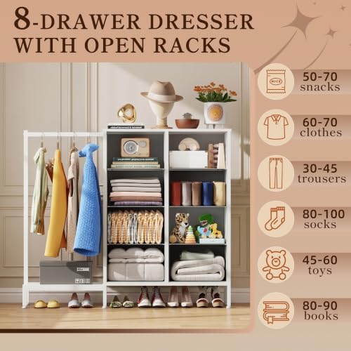 HIGDBFE Dresser with Hanging Rack with 8 Drawers - Image 4