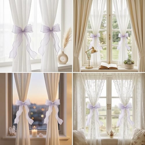White Lace Bow Curtain Tiebacks 6-Pack, Vine Floral Curtain Holdbacks - Image 4