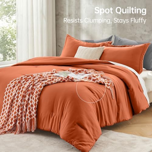 MUXHOMO Queen Comforter Set, 3-Piece All-Season Bedding, Burnt Orange - Image 5