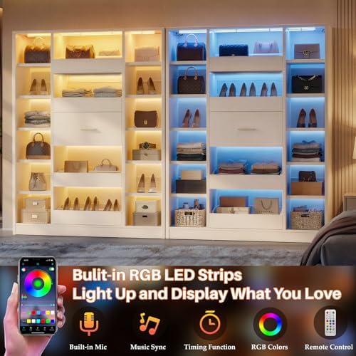 Besiost 40" Closet System with Lights, Wood Closet Organizer with 5 Drawers - Image 6