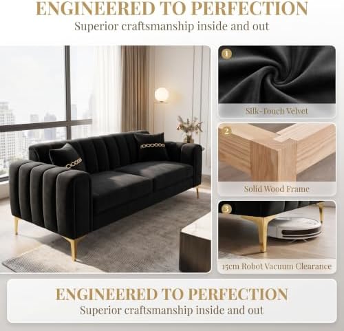 83" Oversized 3 Seater Sofa, Velvet Couch - Image 3