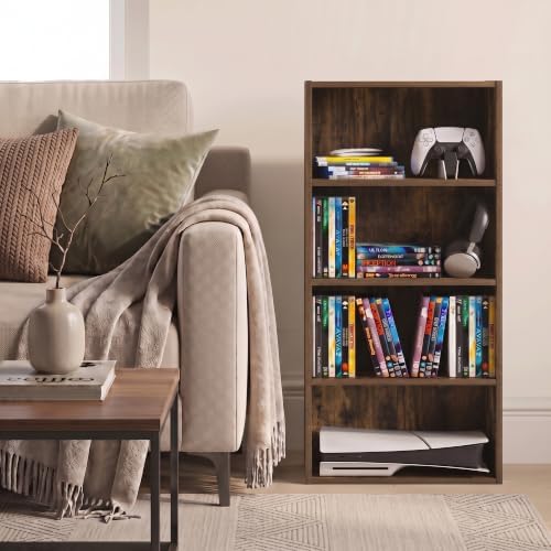 Furinno Basic DVD Shelf, 4-Tier CD Rack, Media Shelf, Amber Pine - Image 4