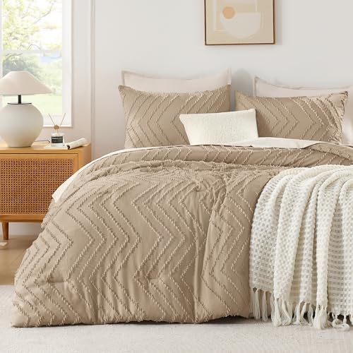 Andency Taupe Comforter Set Queen Size, 3 Pieces Boho Bed Set by Andency