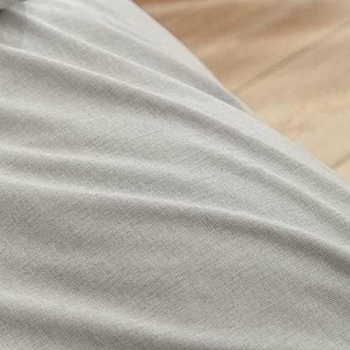 BESTOUCH Cotton Solid Duvet Cover Set Linen Feel Light Grey Queen - Image 6