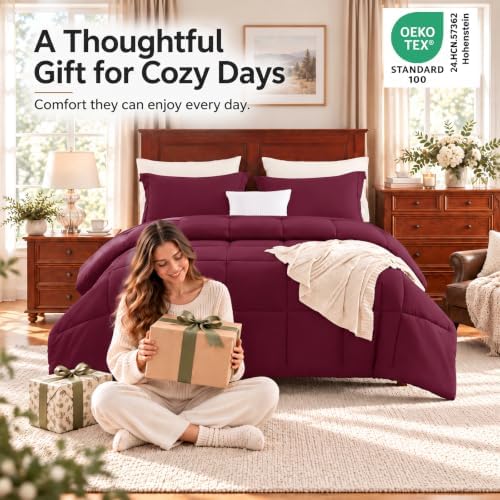 CozyLux King Size Comforter Set, 3-Piece Box-Stitched - Image 4