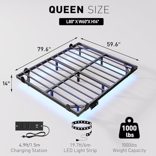 qimamo Floating Queen Bed Frame 14 Inch, Metal Platform Bed Frame - Image 2