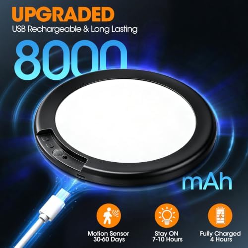 2 Pack Rechargeable Motion Sensor Ceiling Light Wireless Closet Light Black - Image 3