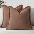 MIULEE Linen Fringe Decorative Fall Euro Pillow Covers Dark Coffee 24x24 by MIULEE