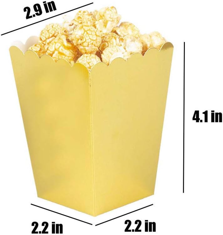 Gold Popcorn Boxes Mini Pack of 24, Paper Popcorn Container for Birthday Party, Graduation, Wedding, Carnival, Movie Night