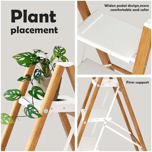Taranta 4 Step Stool Foldable, Aluminum Step Ladder-WhiteWoodgrain - Image 2