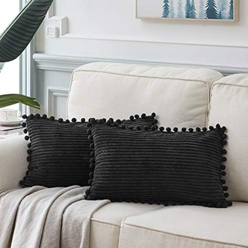 Fancy Homi Pack of 2 Black Lumbar Decorative Throw Pillow Covers by Fancy+Homi