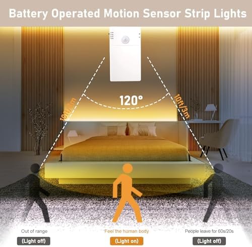 9.8Ft 90 LED Battery Operated Cabinet Strip Lights Motion Sensor - Image 3