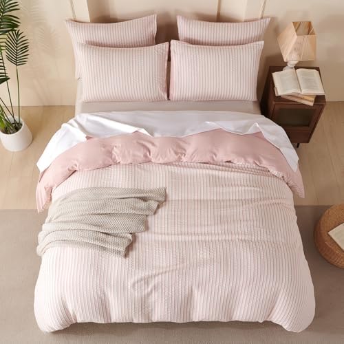 Pink Comforter King Size Set Striped 100% Soft Washed Microfiber Jacquard 3 - Image 4