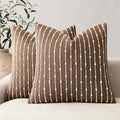Foindtower Decorative Striped Boucle Throw Pillow Covers 22x22 Inch Brown by Foindtower