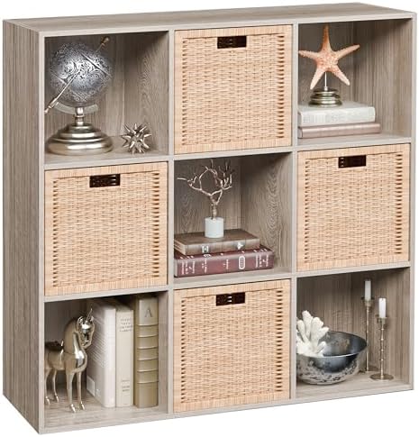 JupiterForce 9 Cubes Bookcases Storage Organizer, 3-Tier Wooden Open Bookshelf by JupiterForce