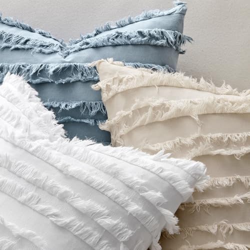 MIULEE Boho Linen Striped Throw Pillow Covers 20x20, Neutral Beige - Image 2