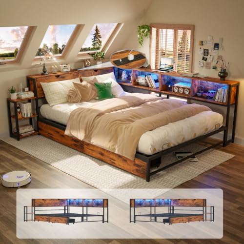 Full Corner Bed Frame with Storage Bookcase and Bedside Rack by Unknown