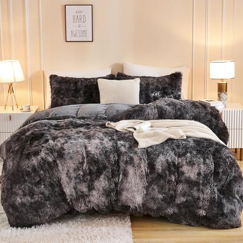 Andency Tie-Dyed Dark Grey Comforter Full Size Set, Fluffy Bedding Set - Image 3