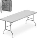 Athena Collection 8 ft Square Folding Dining Table, Large Plastic Foldable Table Portable with Carry Handle, Heavy Duty Fold-in-Half Utility for Indoor Outdoor Party Camping Picnic, Grey
