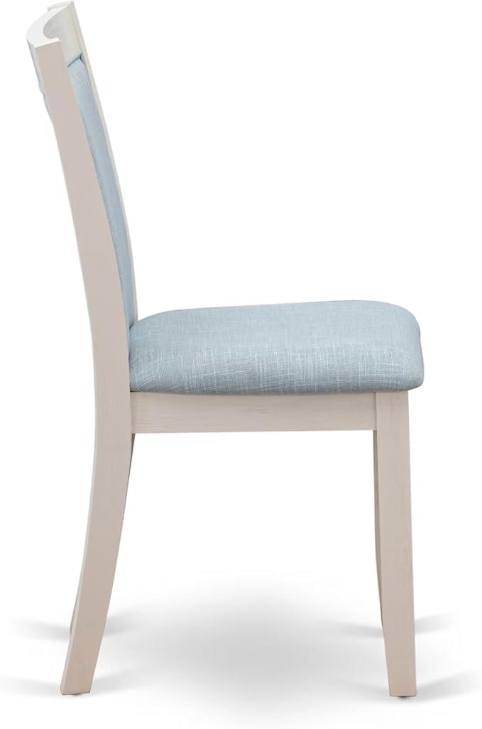 East West Furniture V027MZ015-5 5 Piece Kitchen Table & Chairs Set Includes a Rectangle Dining Table with V-Legs and 4 Baby Blue Linen Fabric Parson Chairs, 40x72 Inch, Multi-Color