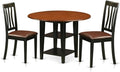 East West Furniture SUAN3-BCH-LC 3 Piece Dining Room Furniture Set Contains a Round Dining Table with Dropleaf & Shelves and 2 Faux Leather Upholstered Chairs, 42x42 Inch, Black & Cherry