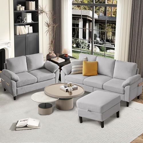 79.72" Light Grey Corduroy Sofa Set - Image 4