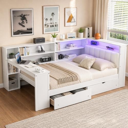Full Size Daybed with Storage, Full Corner Bed with Storage Shelves & Drawers by OYUMOENTS
