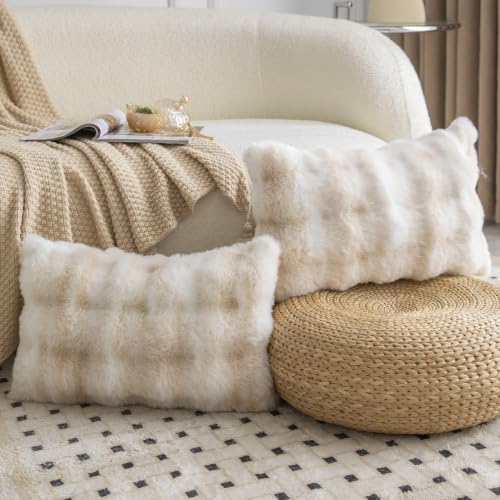 MADIZZ Pack of 2 Thick Plush Faux Wool Throw Pillow Covers Soft Boho Throw - Image 2