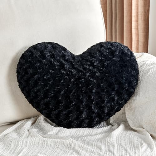 Black Throw Pillows, Cute Heart Pillow, Decorative Pillows by IREMATE