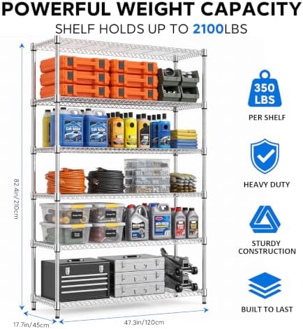 6-Tier Wire Shelving Unit, Adjustable Metal Storage Rack - Image 3