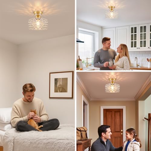 Small Semi Flush Mount Ceiling Light Fixture, Vintage Gold Close to Ceiling - Image 5