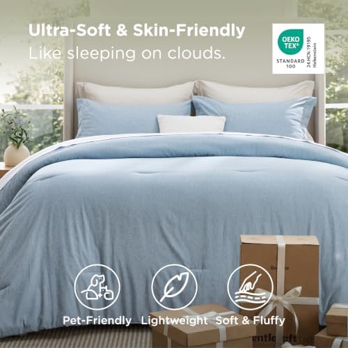 Bedsure Light Blue Full Size Comforter Set, Cationic Dyed Bed Set 3 Pcs - Image 2
