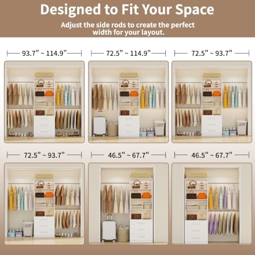 Closet System with 3 Drawers, 2FT-9FT Customizable Closet Organizer System with - Image 3