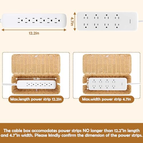 Cable Management Box, Handmade Rattan Cable Organizer Cord Basket - Image 5