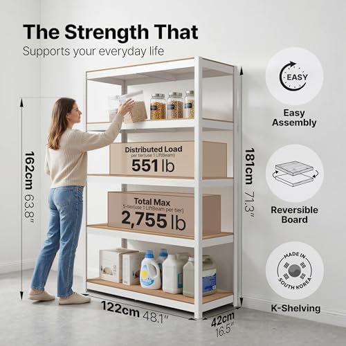 HOMEDANT House White 48.1" W 5 Tier Storage Shelves Garage Shelving Unit - Image 2
