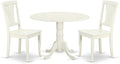 East West Furniture DLAV3-LWH-W 3 Piece Dining Table Set for Small Spaces Contains a Round Dining Room Table with Dropleaf and 2 Wood Seat Chairs, 42x42 Inch, Linen White