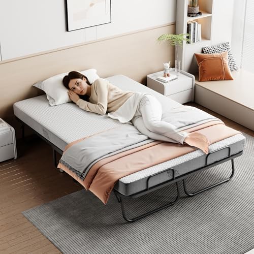 Folding Bed with 5" Memory Mattress, Roll Away Foldable Beds on Wheels - Image 2