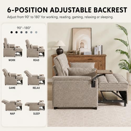 65" Sleeper Sofa Bed, 3-in-1 Convertible Pull-Out Loveseat - Image 6