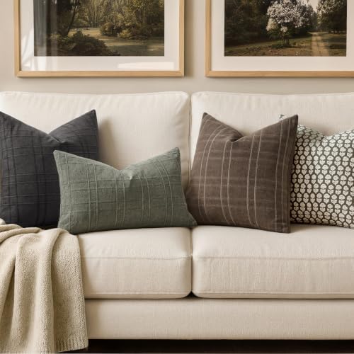 MIULEE Linen Plaid Pillow Covers Fall Decorative 20x20 Dark Coffee - Image 3