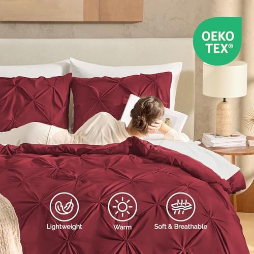 Andency Full Pinch Pleat Burgundy Comforter Set 3 Piece Bedding - Image 3