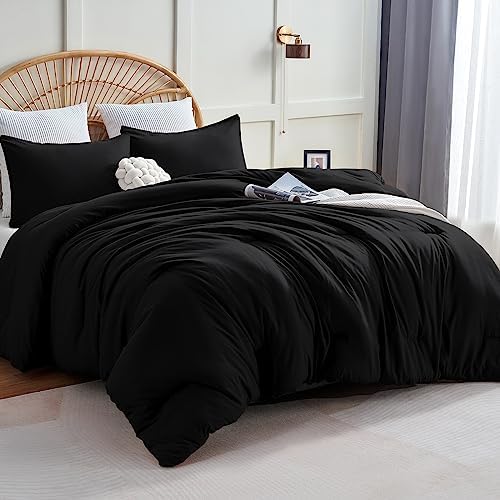 CozyLux Oversized Queen Comforter Set, 3 Pieces Black Quilted Bedding by CozyLux