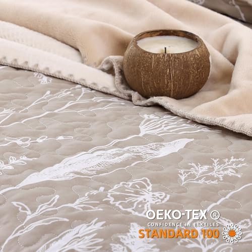 Twin Quilt, Oatmeal Quilt Set Floral Bedspread 2 Pcs Bedding Set - Image 2