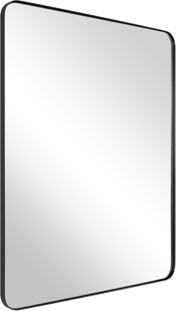 ANDY STAR Wall Mirror for Bathroom, 20”x28” Black Bathroom Mirror, Rounded Rectangle Mirror in Premium Stainless Steel Metal Frame Hangs Horizontal Or Vertical